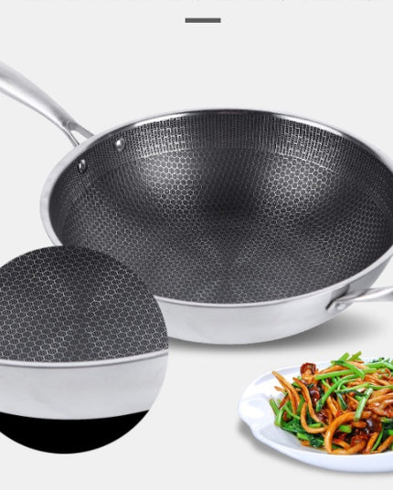 Stainless Steel Wok Non-Stick Pan Uncoated Household Induction Cooker Gas Stove Special Cooking Pan Non-Stick Pan