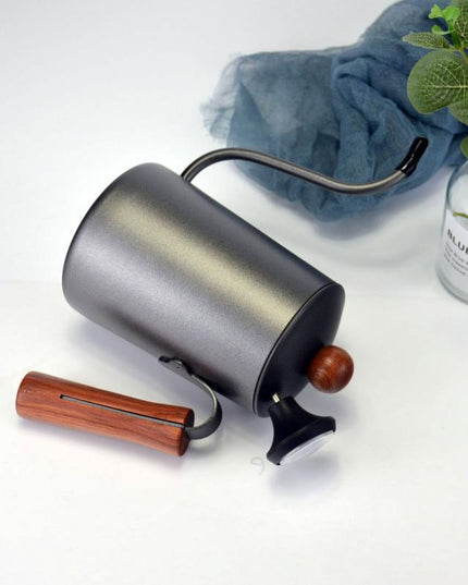 Stainless Steel Long-Mouth Slender Pot With Lid Hanging Ears Wooden Handle Coffee Pot Set Thermometer Drip Filter