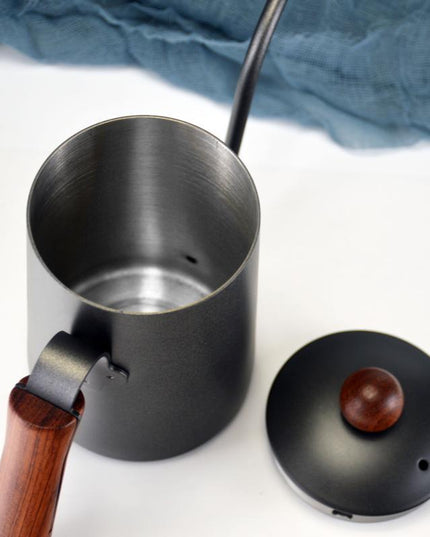 Stainless Steel Long-Mouth Slender Pot With Lid Hanging Ears Wooden Handle Coffee Pot Set Thermometer Drip Filter