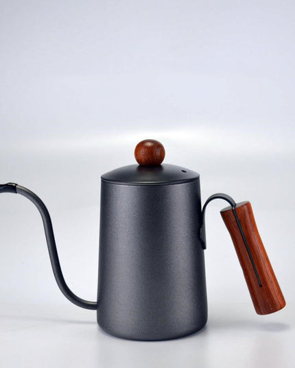 Stainless Steel Long-Mouth Slender Pot With Lid Hanging Ears Wooden Handle Coffee Pot Set Thermometer Drip Filter