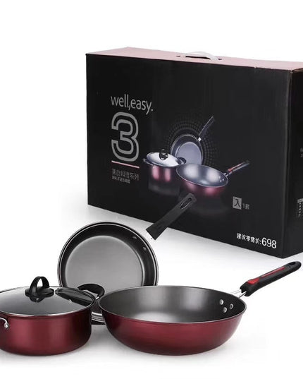 Factory Direct Sale Cookware Set Hao Li Three-Piece Cookware Non-Stick Pan Wok Soup Pot Frying Pan Gift Set Wholesale