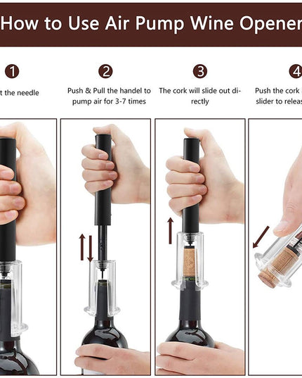 Wine Opener With Foil Cutter, Air Pressure Wine Bottle Opener Easy Cork Remover Corkscrew Stainless Steel Bar Accessories Kitchen Supplies Wine Air Pressure Bottle Opener Four-Piece Set Cylinder