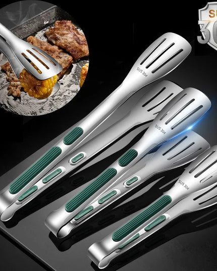 7 9 12inch Kitchen Tongs 304 Stainless Steel Grill Tongs For Cooking BBQ Non-Slip Salad Tongs Clips Tong Kitchen Accessories
