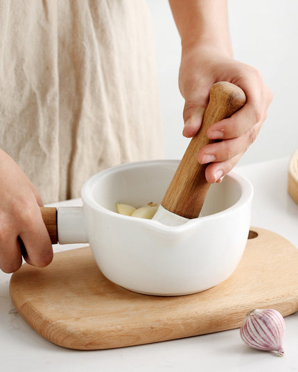 Manually Pounding Garlic Ceramic Stone Mortar and Grinder