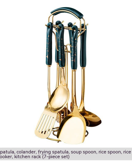 Light Luxury Kitchenware Cooking Seven-piece Ceramic Handle Stainless Steel Kitchen Supplies