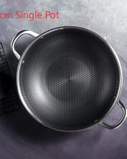 304 Stainless Steel Pot With Two Handles Honeycomb Uncoated Flat Bottom Wok