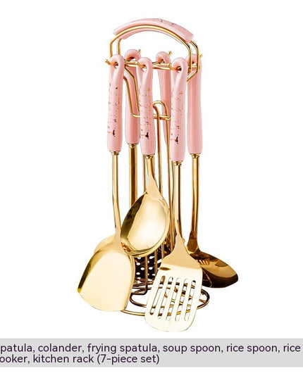 Light Luxury Kitchenware Cooking Seven-piece Ceramic Handle Stainless Steel Kitchen Supplies
