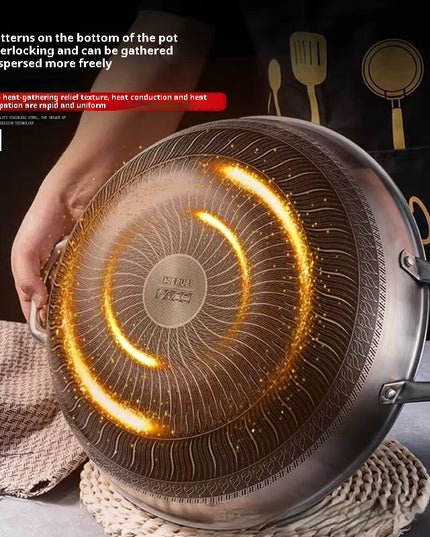 304 Stainless Steel Pot With Two Handles Honeycomb Uncoated Flat Bottom Wok