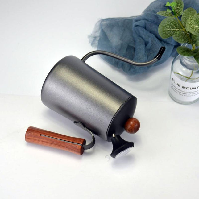 Stainless Steel Long-Mouth Slender Pot With Lid Hanging Ears Wooden Handle Coffee Pot Set Thermometer Drip Filter