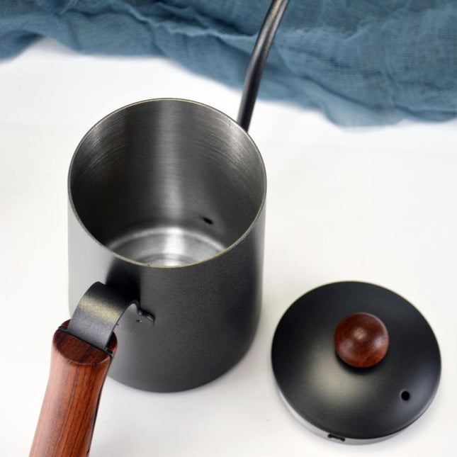 Stainless Steel Long-Mouth Slender Pot With Lid Hanging Ears Wooden Handle Coffee Pot Set Thermometer Drip Filter