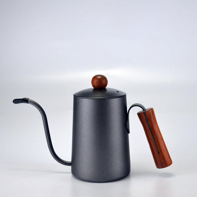 Stainless Steel Long-Mouth Slender Pot With Lid Hanging Ears Wooden Handle Coffee Pot Set Thermometer Drip Filter