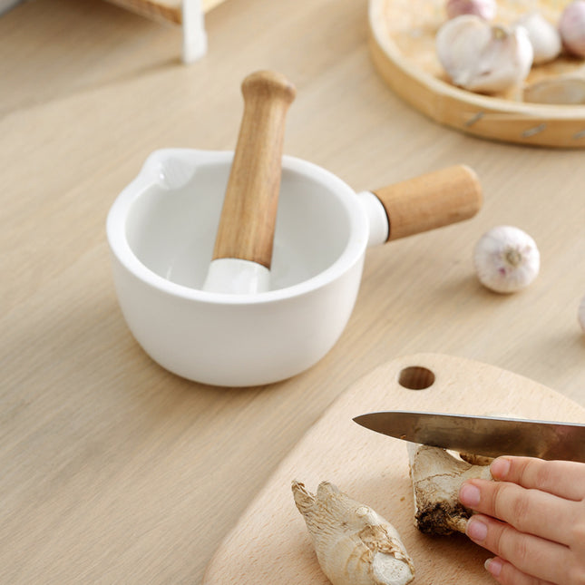 Manually Pounding Garlic Ceramic Stone Mortar and Grinder