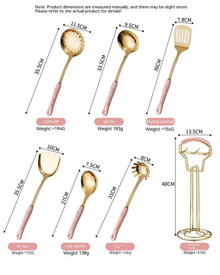 Light Luxury Kitchenware Cooking Seven-piece Ceramic Handle Stainless Steel Kitchen Supplies