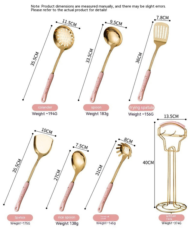Light Luxury Kitchenware Cooking Seven-piece Ceramic Handle Stainless Steel Kitchen Supplies