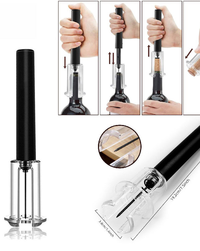 Wine Opener With Foil Cutter, Air Pressure Wine Bottle Opener Easy Cork Remover Corkscrew Stainless Steel Bar Accessories Kitchen Supplies Wine Air Pressure Bottle Opener Four-Piece Set Cylinder