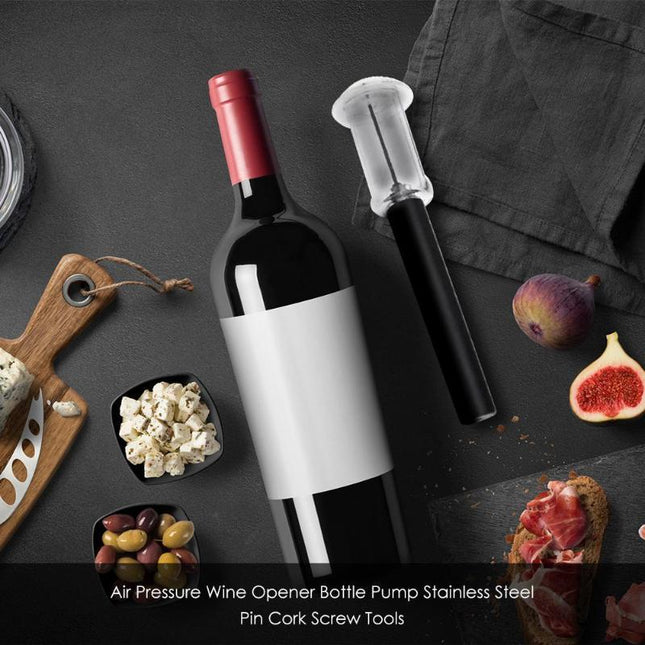 Wine Opener With Foil Cutter, Air Pressure Wine Bottle Opener Easy Cork Remover Corkscrew Stainless Steel Bar Accessories Kitchen Supplies Wine Air Pressure Bottle Opener Four-Piece Set Cylinder