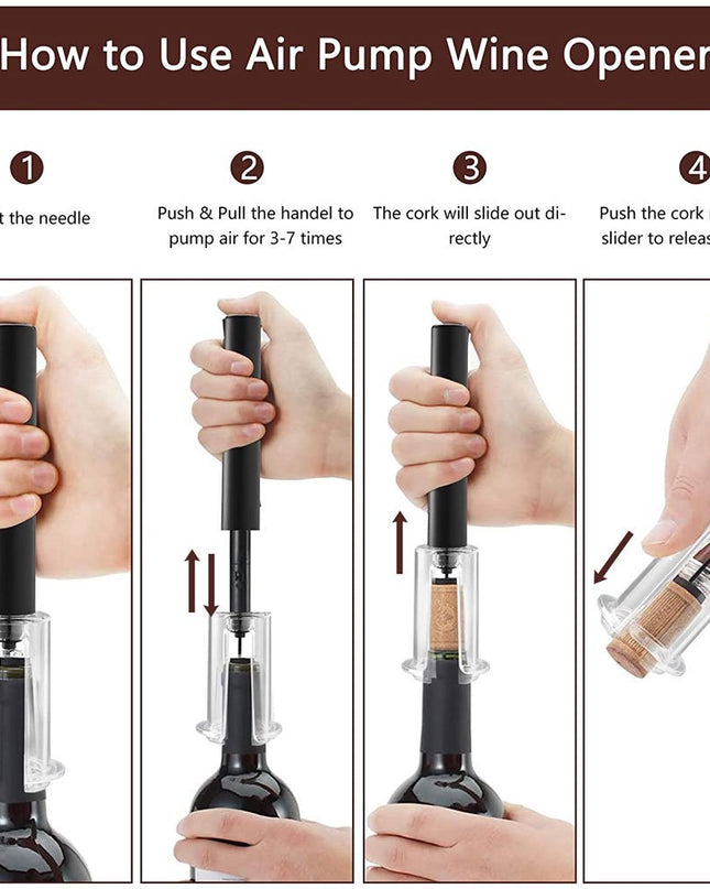 Wine Opener With Foil Cutter, Air Pressure Wine Bottle Opener Easy Cork Remover Corkscrew Stainless Steel Bar Accessories Kitchen Supplies Wine Air Pressure Bottle Opener Four-Piece Set Cylinder