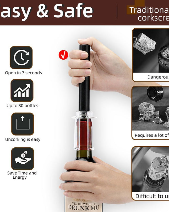 Wine Opener With Foil Cutter, Air Pressure Wine Bottle Opener Easy Cork Remover Corkscrew Stainless Steel Bar Accessories Kitchen Supplies Wine Air Pressure Bottle Opener Four-Piece Set Cylinder