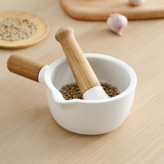 Manually Pounding Garlic Ceramic Stone Mortar and Grinder