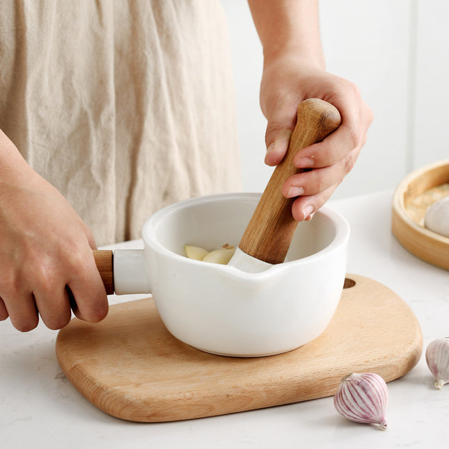 Manually Pounding Garlic Ceramic Stone Mortar and Grinder