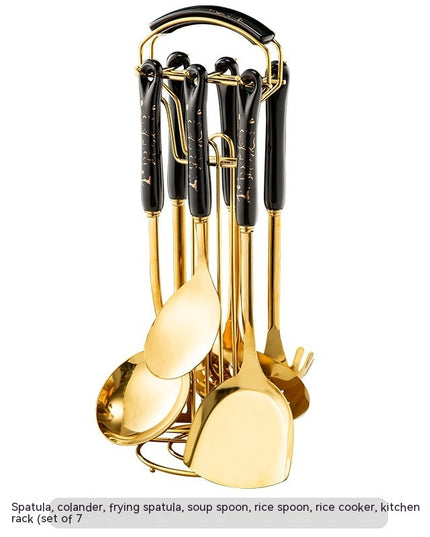 Light Luxury Kitchenware Cooking Seven-piece Ceramic Handle Stainless Steel Kitchen Supplies