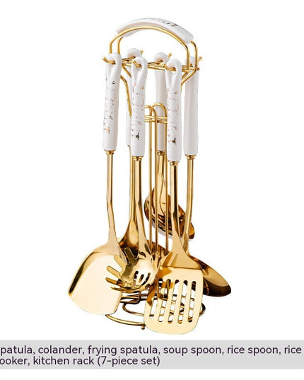 Light Luxury Kitchenware Cooking Seven-piece Ceramic Handle Stainless Steel Kitchen Supplies