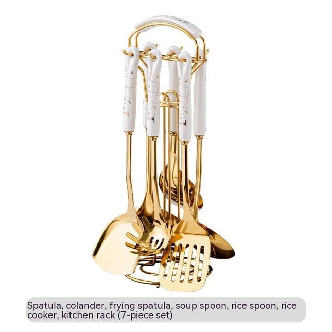 Light Luxury Kitchenware Cooking Seven-piece Ceramic Handle Stainless Steel Kitchen Supplies