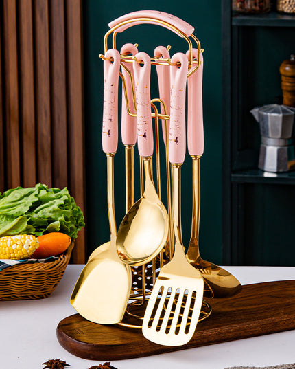 Light Luxury Kitchenware Cooking Seven-piece Ceramic Handle Stainless Steel Kitchen Supplies